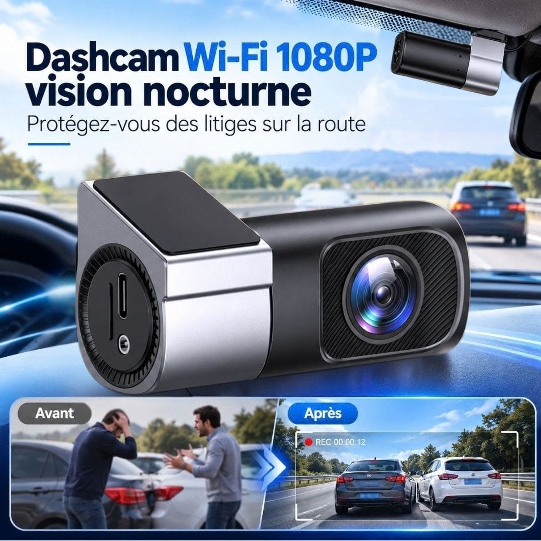 Dashcam Wi-Fi 1080P vision nocturne – Protégez-vous des litiges sur la route