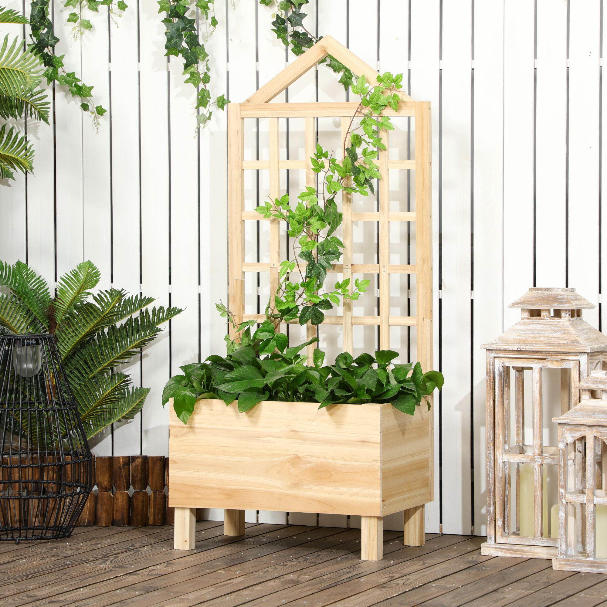 VertiBloom™ – Jardinière en Bois avec Treillis