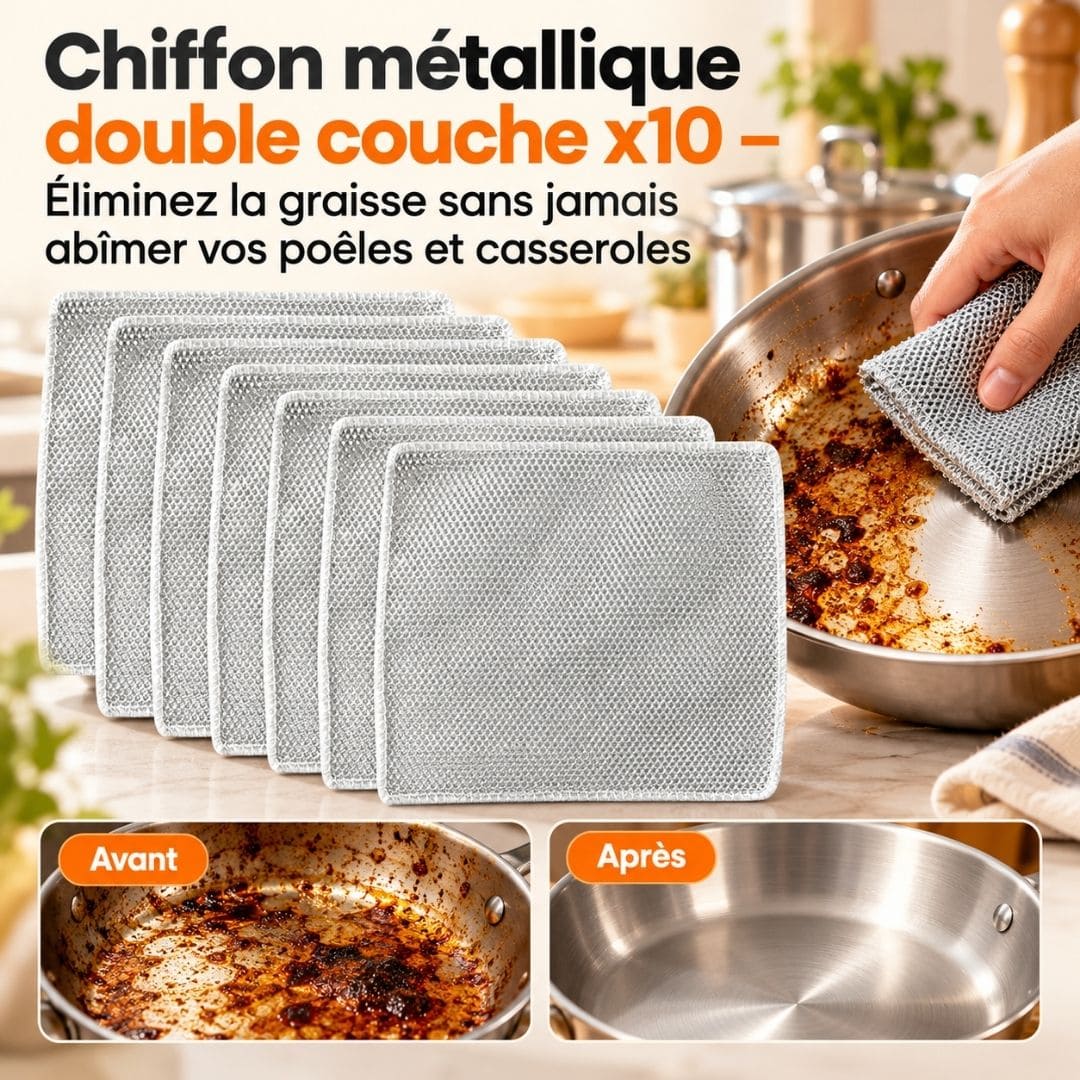 Chiffon métallique double couche x10 – Poêles comme neuves sans rayures