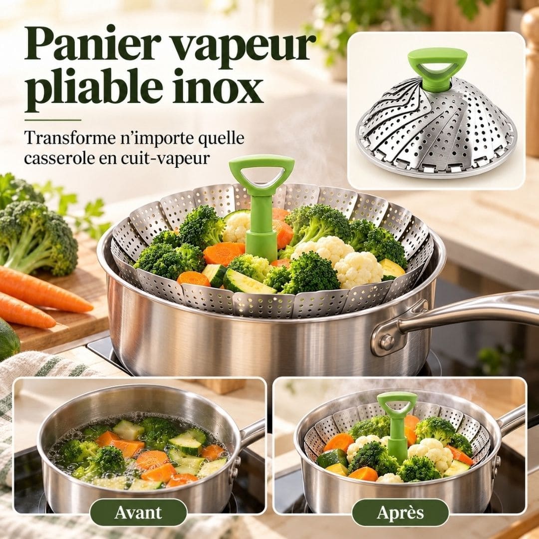 Panier vapeur pliable inox – Transforme n'importe quelle casserole en cuit-vapeur