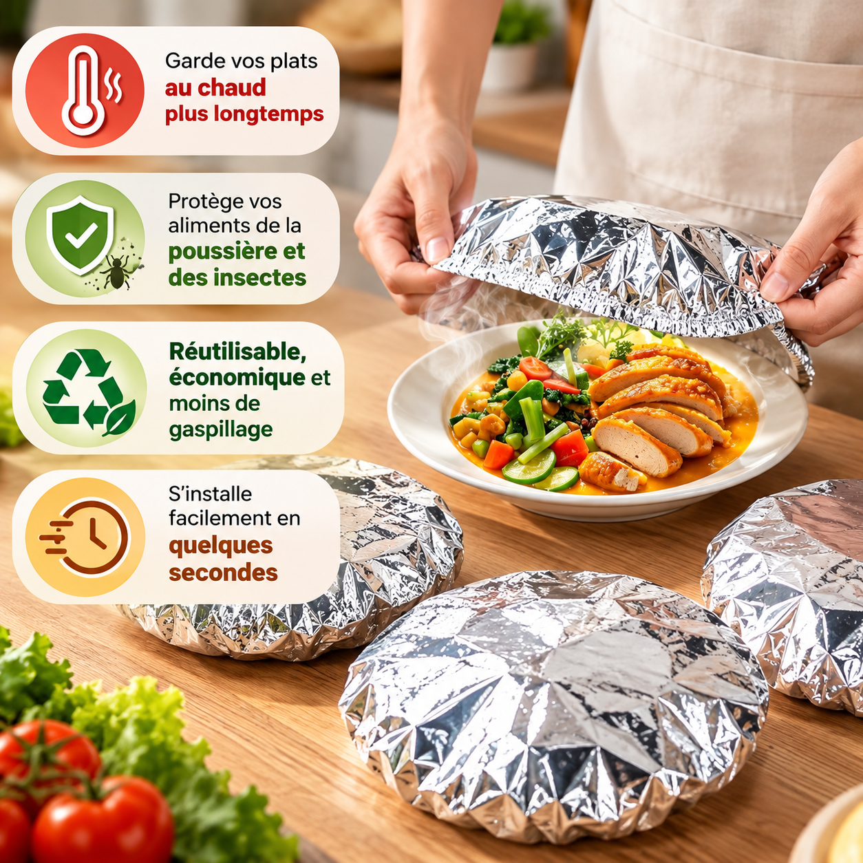 ALUMIA™ - Couvercle de Protection Alimentaire en Aluminium Réutilisable