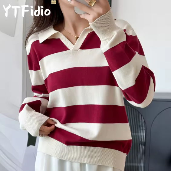Polo Femme 100 % Coton – Manches Longues Rayé Confort
