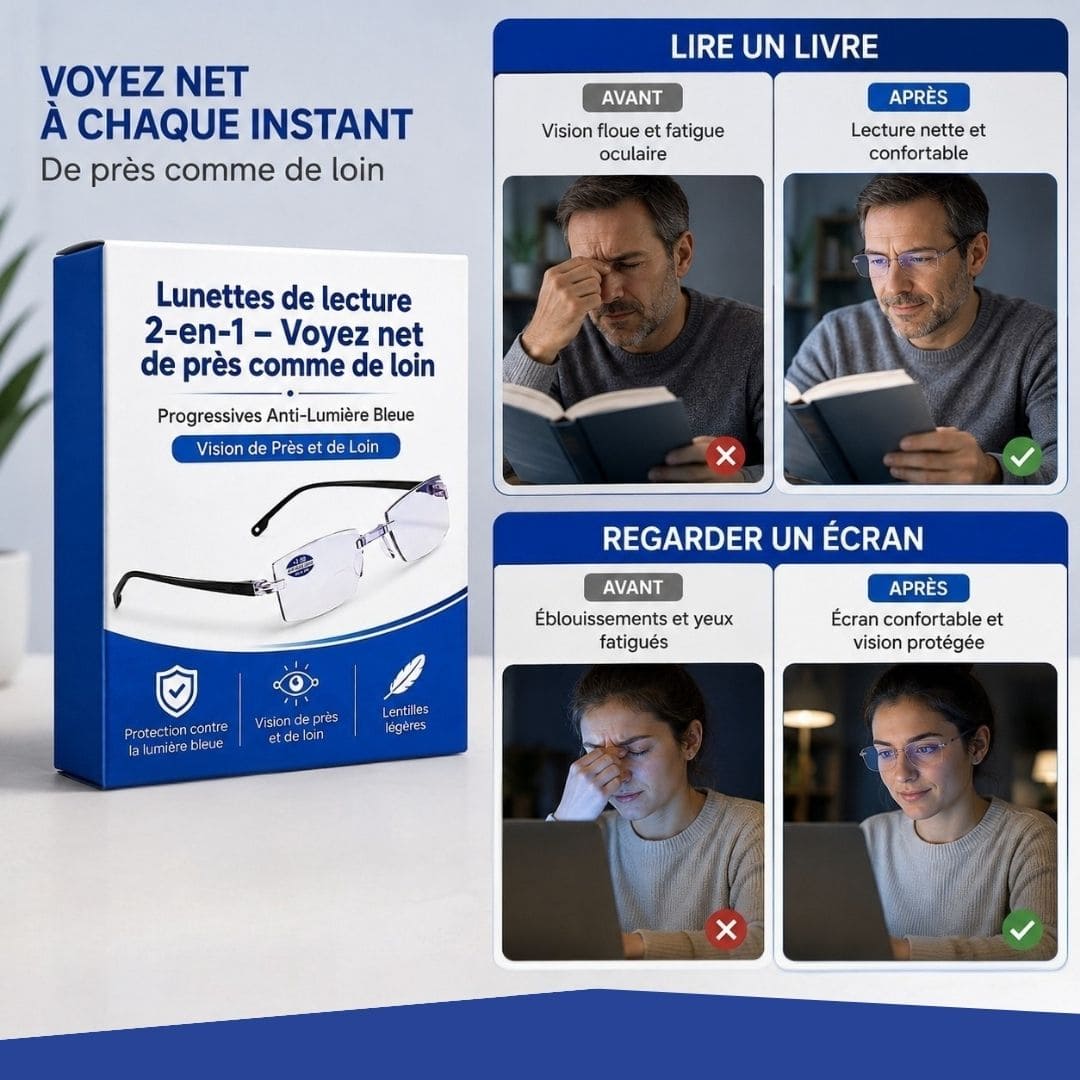Lunettes de lecture 2-en-1 – Voyez net de près comme de loin