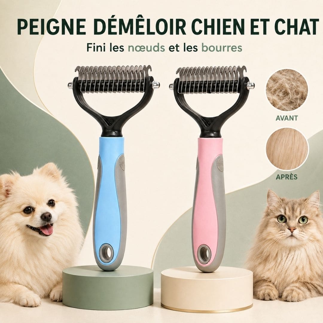 Peigne démêloir chien et chat – Fini les nœuds et les amas de poils